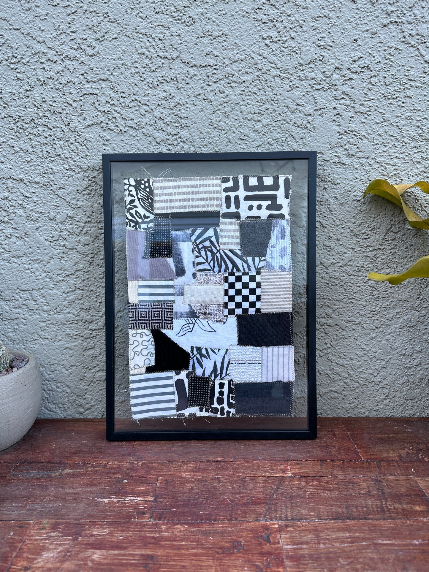 Scrap Mosaic, Black and White 11"x13” Framed