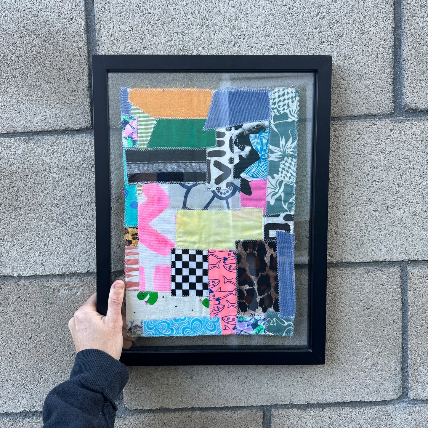 Scrap Mosaic, Pink Denim  11'x13” Framed