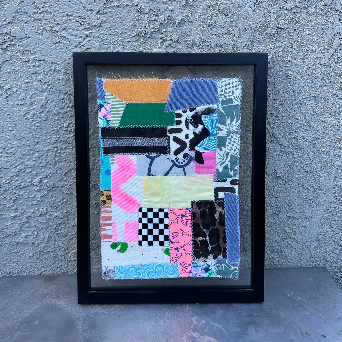 Scrap Mosaic, Pink Denim  11'x13” Framed